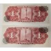 MEXICO 1965 . ONE 1 PESO BANKNOTES . CONSECUTIVE PAIR and PERU 1985-1987 . TEN 10 - ONE HUNDRED 100 INTIS